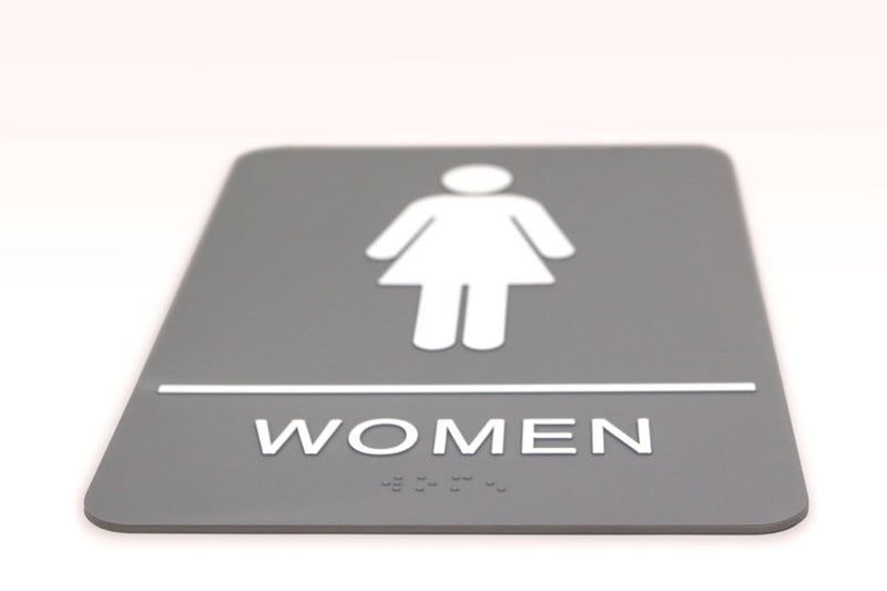 Headline Sign 5217 Women's Restroom ADA Sign with Grade 2 Braille and Tactile Graphics, 6" x 9", Gray/White, Made in USA - Image 2